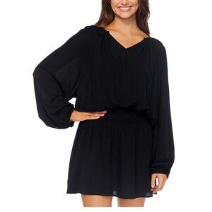 NWT Raisins Juniors' Solid Blouson-Sleeve Dress Cover Up Black Size L $60 8B587